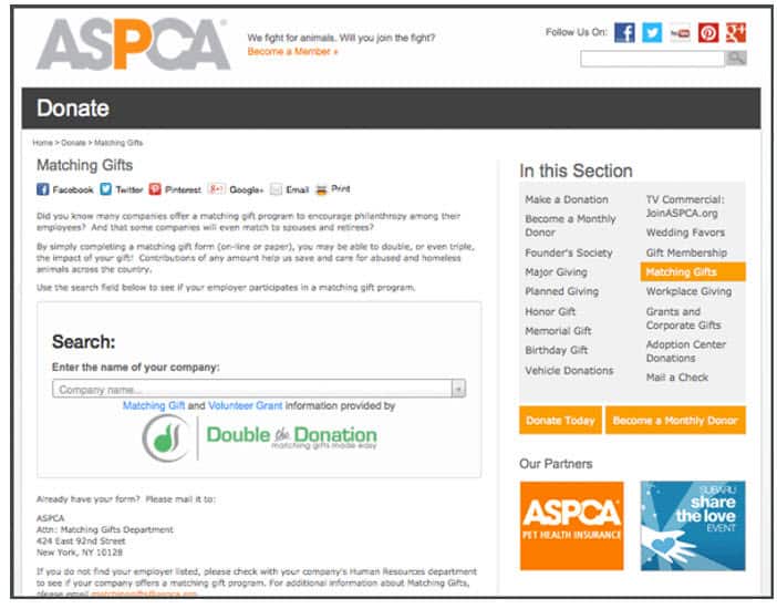aspca donation forms to go around